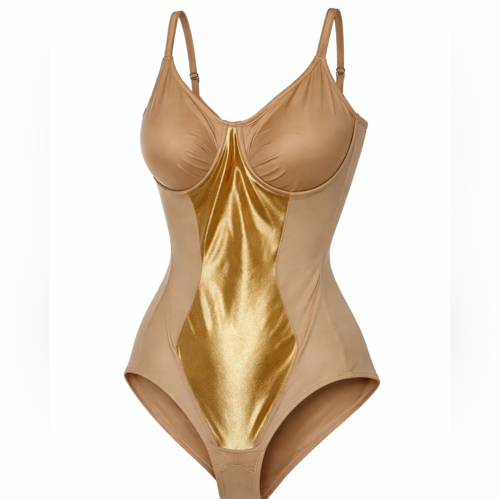 Sweet Nothings Vintage Shaping Bodysuit Gold & Nude Underwire 36C